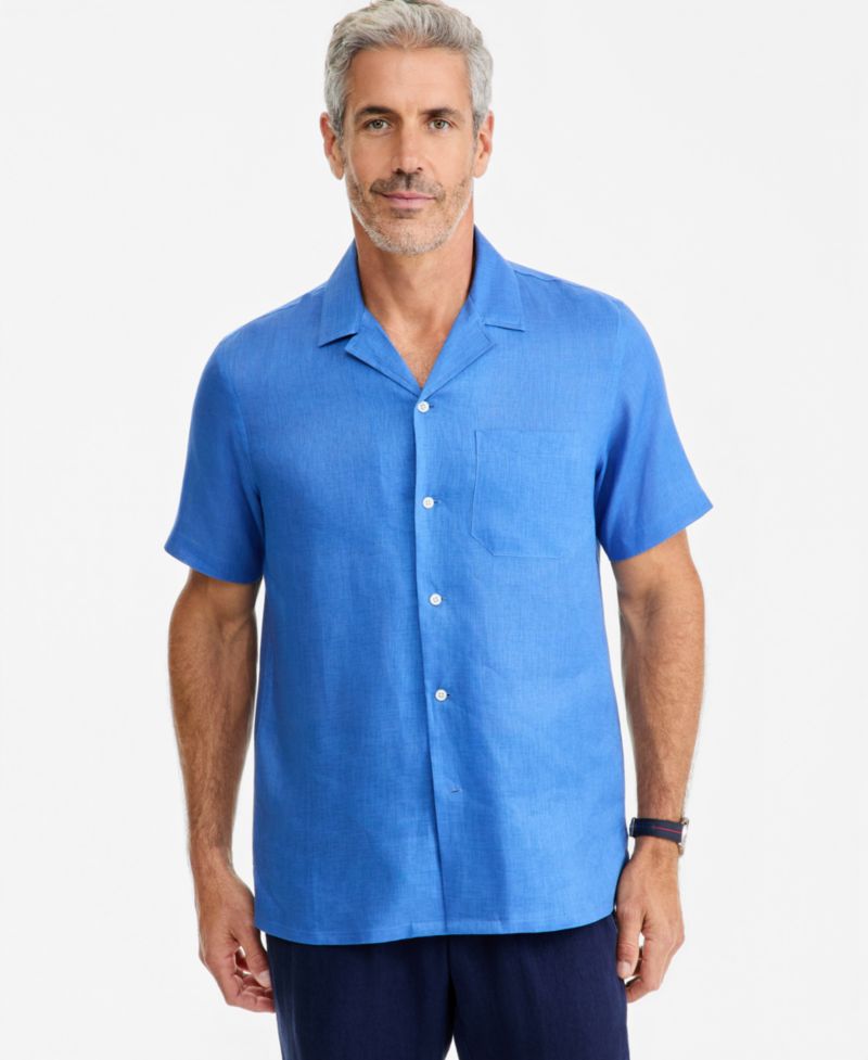 Men's Short-Sleeve Camp Collar Linen Shirt, Macy's Exclusive