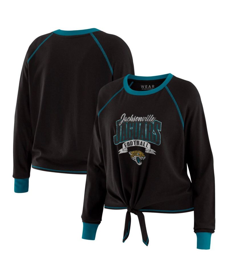 Women's Black/Teal Jacksonville Jaguars Tie-Front Long Sleeve Top