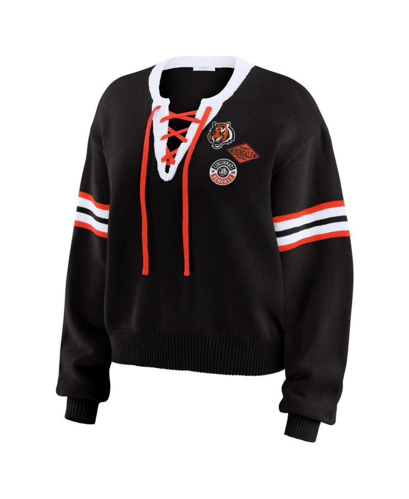 Women's Black Cincinnati Bengals Lace-Up Sweater