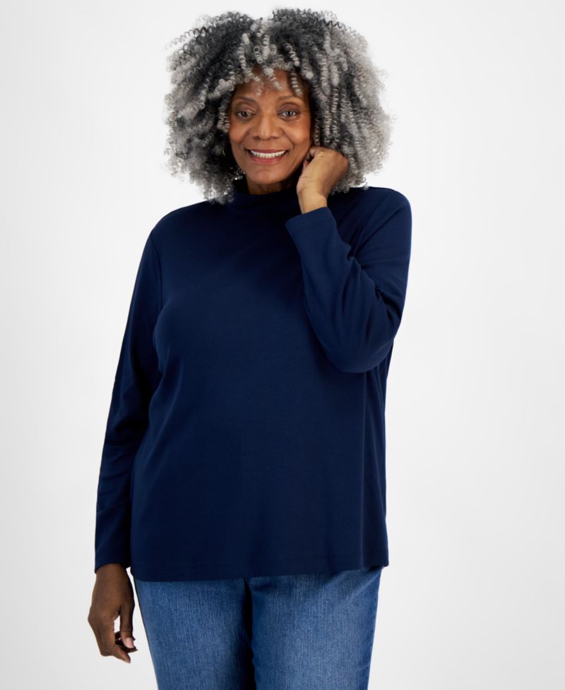 Plus Size Mock-Neck Long-Sleeve Tee
