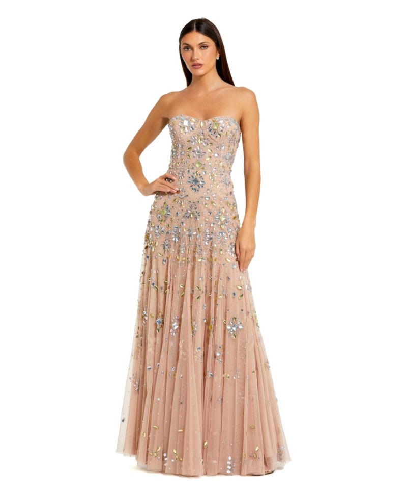 Women's Strapless Sweetheart Embellished Net Gown