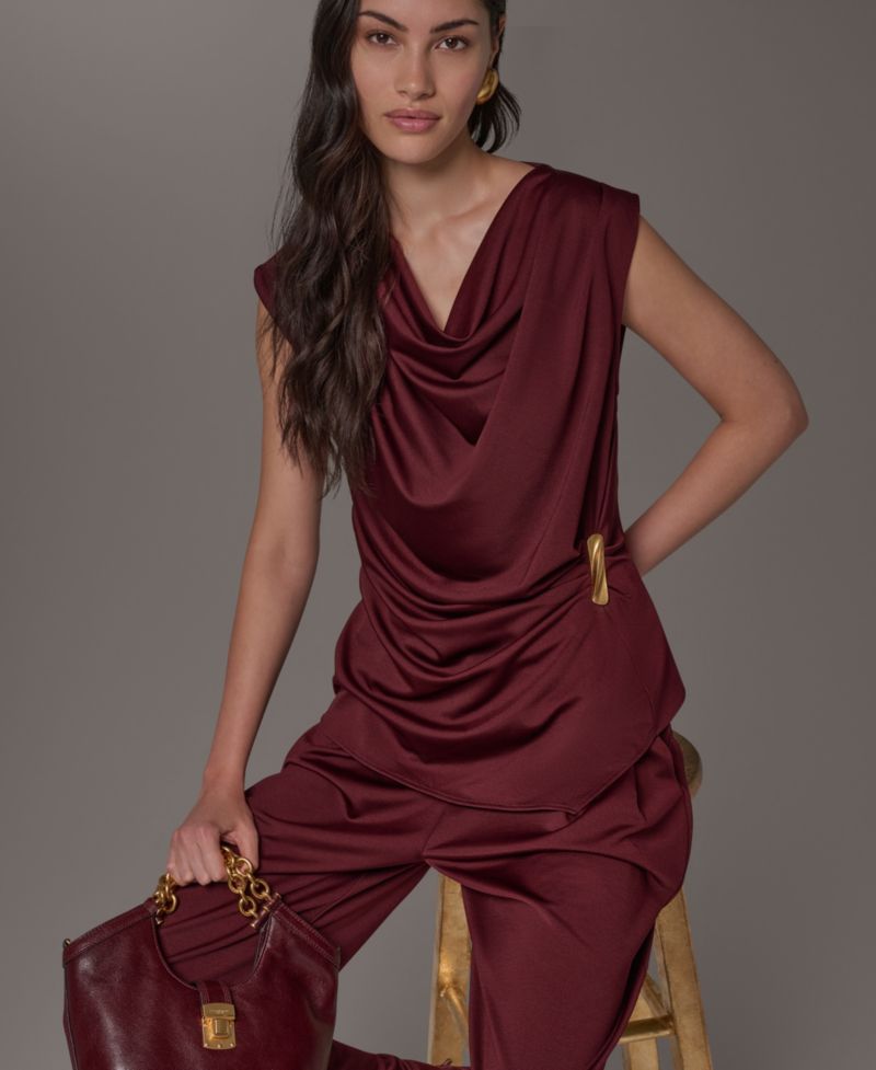 Women's Cowl Neck Draped Sleeveless Blouse