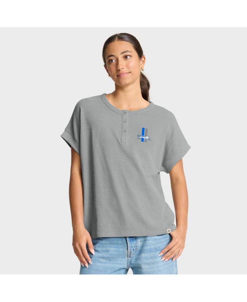 Women's Heather Gray Detroit Lions Oversized Hometown Premium Henley Shirt