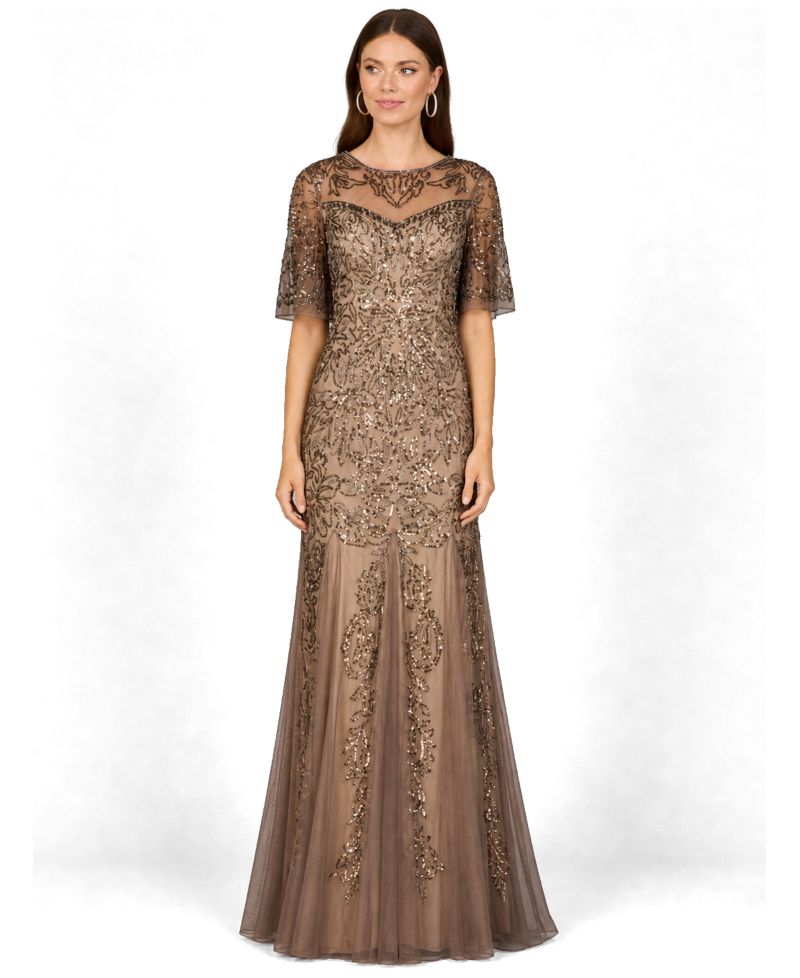Women's Short Sleeve Sheath Beaded Gown