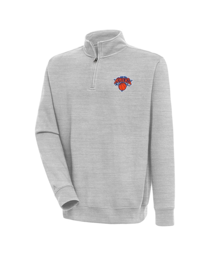 Men's Heather Gray New York Knicks Victory Quarter-Zip Pullover Sweatshirt