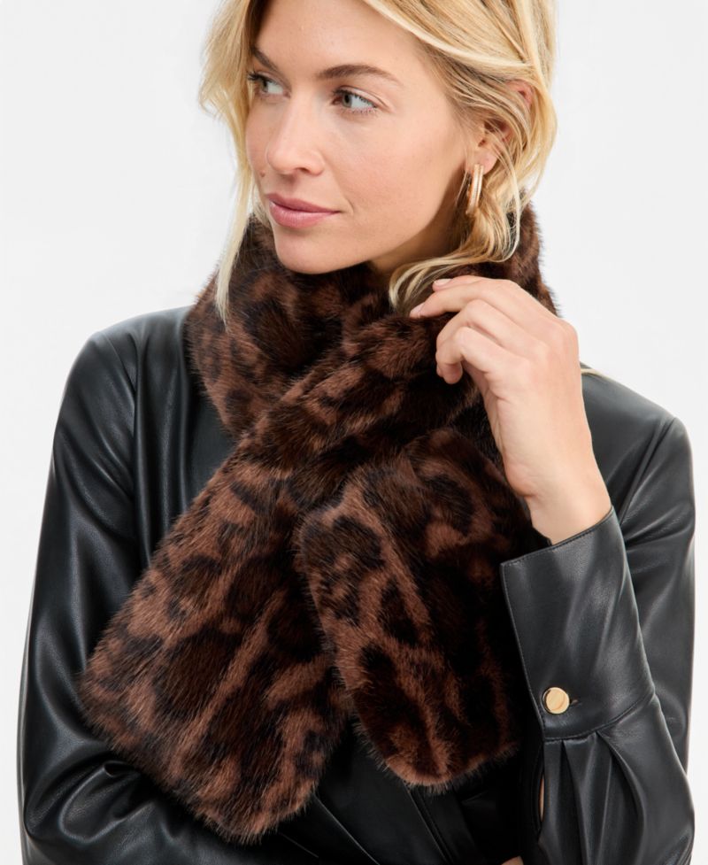 Women's Leopard-Print Faux Fur Muffler