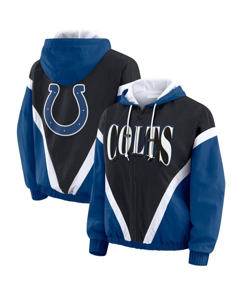 Women's Black/Royal Indianapolis Colts Plus Size Retro Crinkle Full-Zip Hoodie Windbreaker Jacket