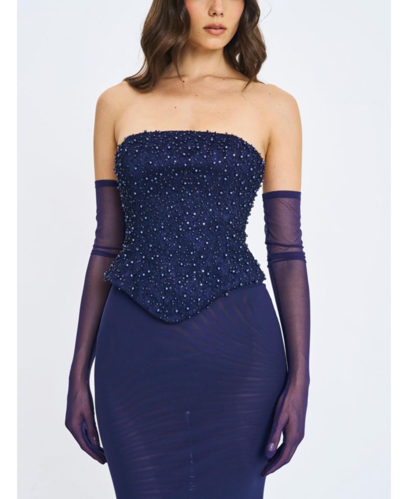 Women's Orabelle Beaded Peplum Mermaid Gown with Lace-up Back