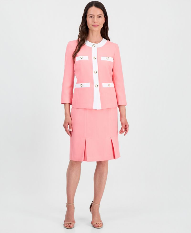 Women's Jewel-Neck Framed Jacket & Box-Pleat Pencil Skirt Suit