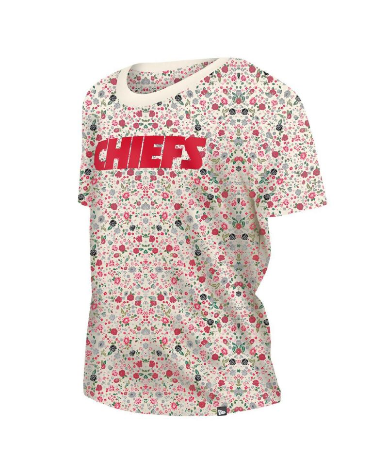 Women's Cream Kansas City Chiefs Glam Game Floral T-Shirt