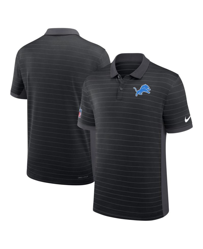 Men's Black Detroit Lions Sideline Victory Stripe Performance Polo Shirt