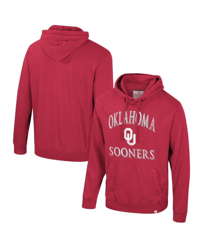 Men's Crimson Oklahoma Sooners Big & Tall Cap E-Tan Pullover Hoodie