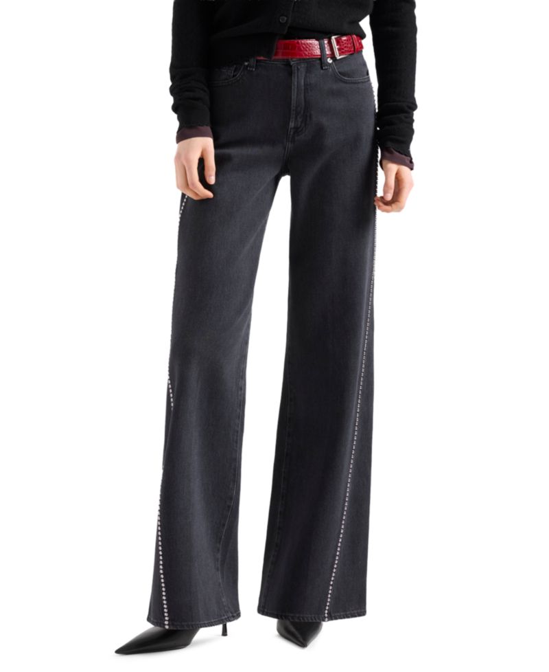 Women's Lotta High-Waisted Wide-Leg Studded Jeans