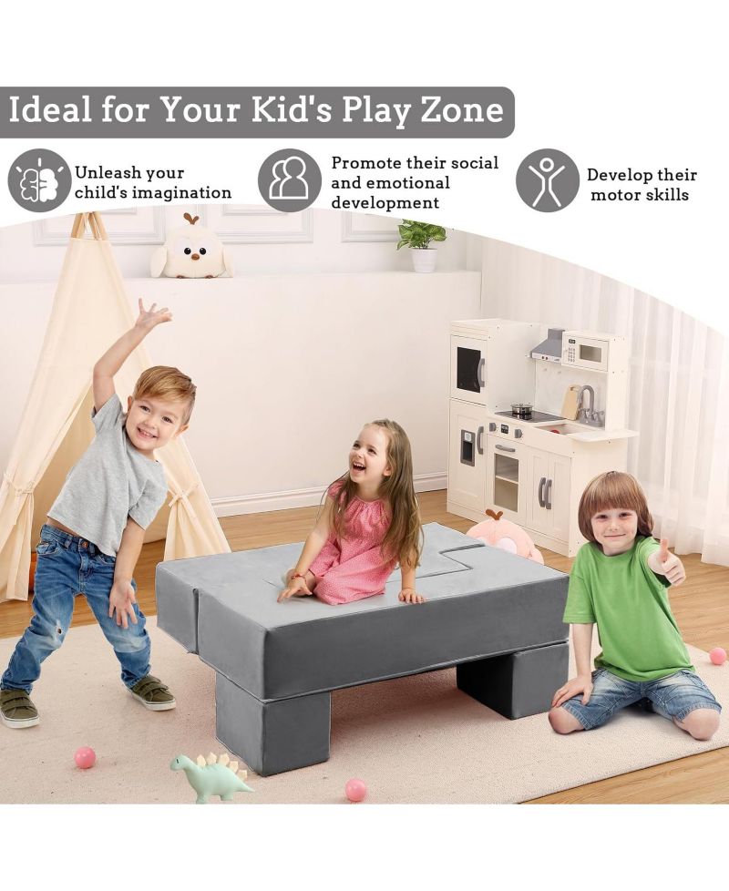 Modular Kids Couch Sofa for Toddlers and Kid's Foam Play Couch Convertible Soft Kids Sofa Set with Detachable Cushions