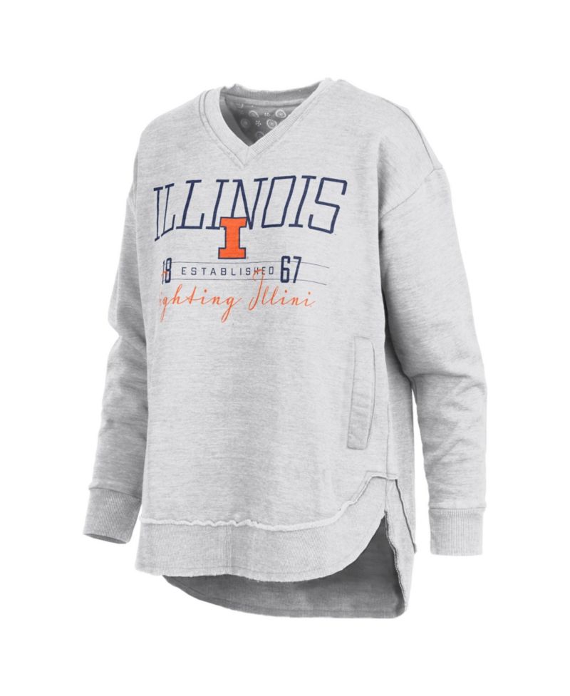 Women's Heather Gray Illinois Fighting Illini Marcus East Hall Poncho V-Neck Sweatshirt