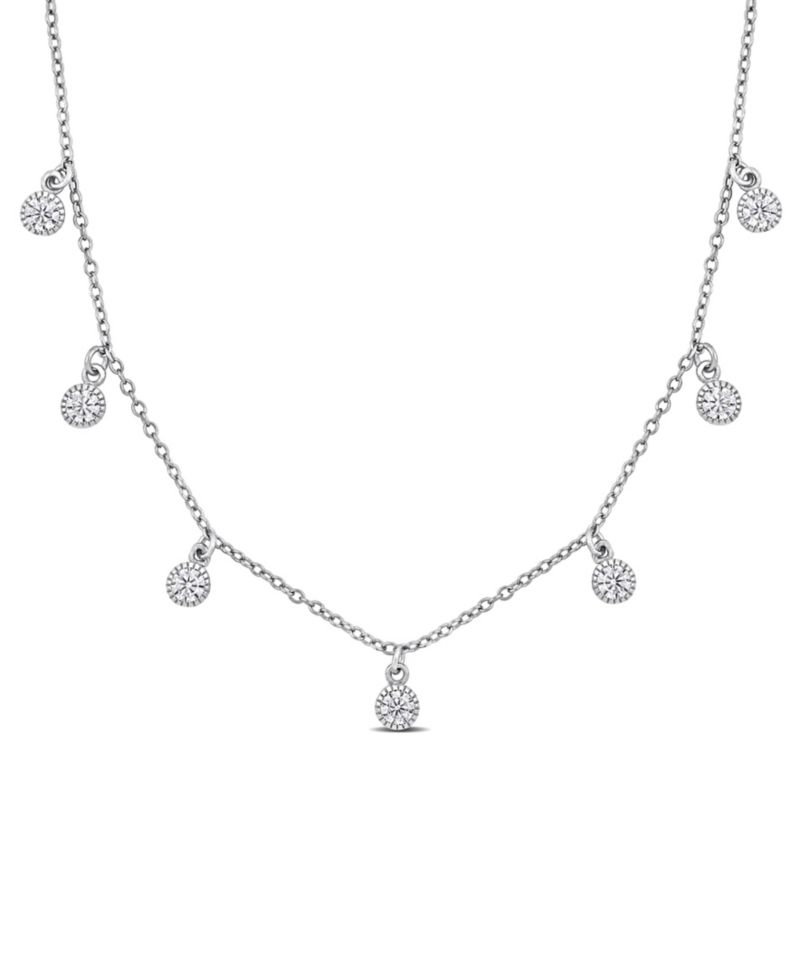 Lab Grown White Sapphire (5/8 ct. t.w.) Station Necklace in Sterling Silver