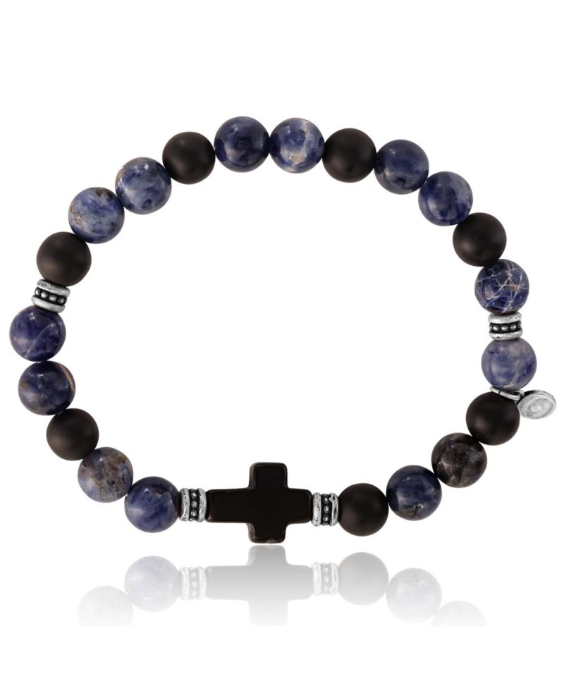 Sodalite Bead Stretch Bracelets with Cross Accents