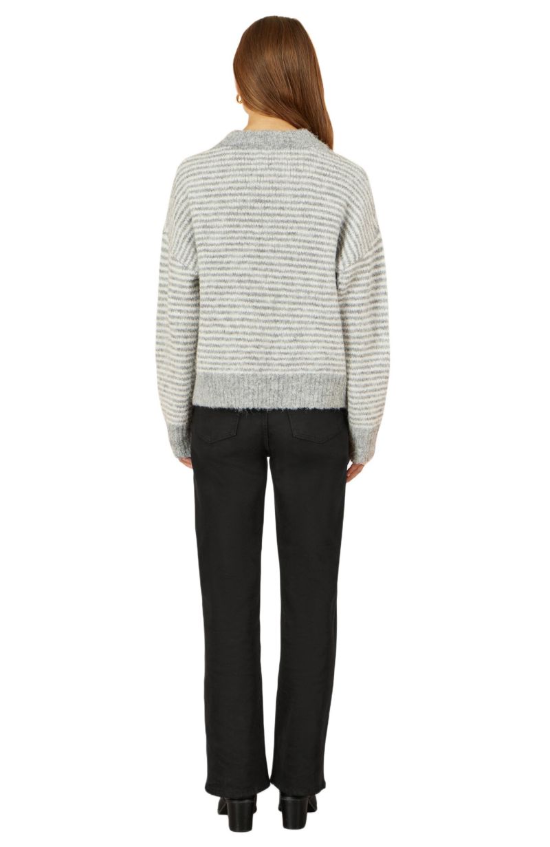 Women's Striped Floral Relaxed Fit Sweater
