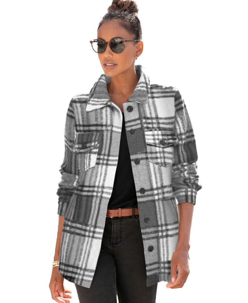 Women's Plaid Shirt with Pockets Everyday Comfort Jacket