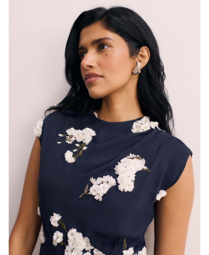 Women's Ischia Floral-Print Embroidered A-Line Midi Dress