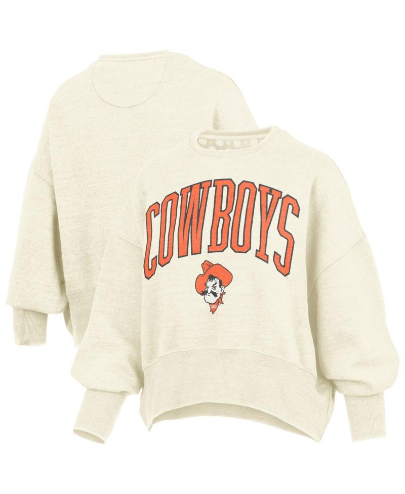 Women's Natural Oklahoma State Cowboys Oversized Waist-Length Crewneck Sweatshirt