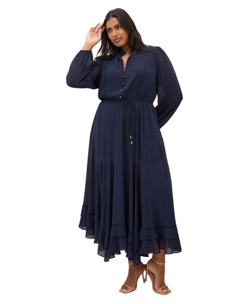 Plus Size Yasmin Long-Sleeve Chiffon Ruffle Maxi Dress