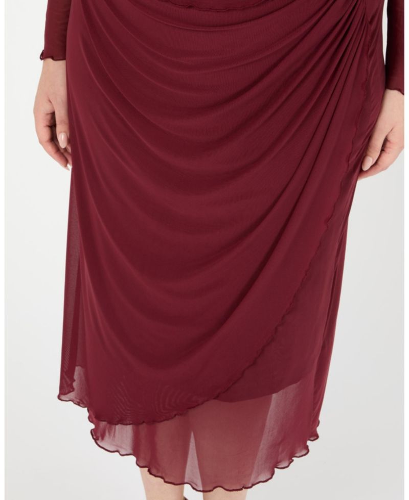 Plus Size Annalise Red Mesh Bodycon Midi Skirt