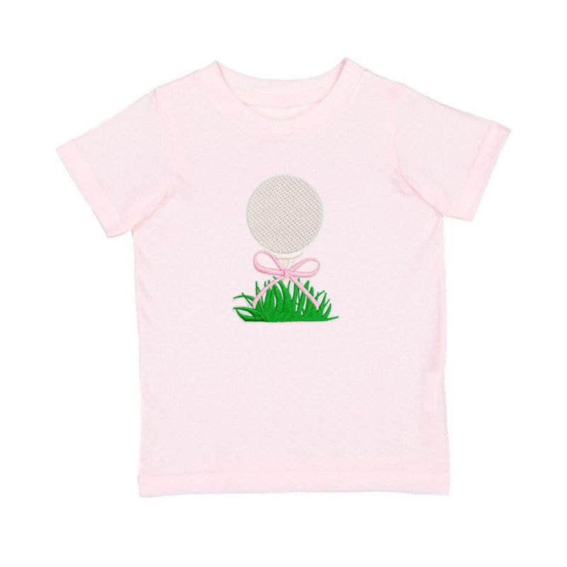 Little Girls Golf Tee Bow Patch Short Sleeve T-Shirt
