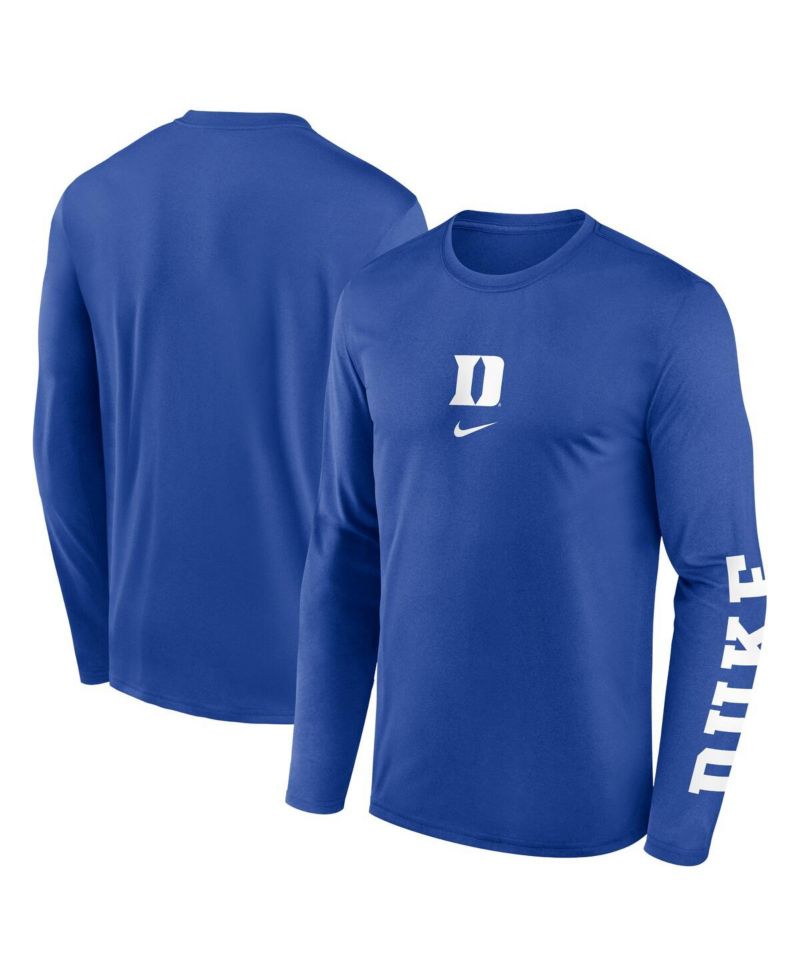 Men's Royal Duke Blue Devils Prime TimeCenter Lockup Two-Hit Legend Long Sleeve T-Shirt