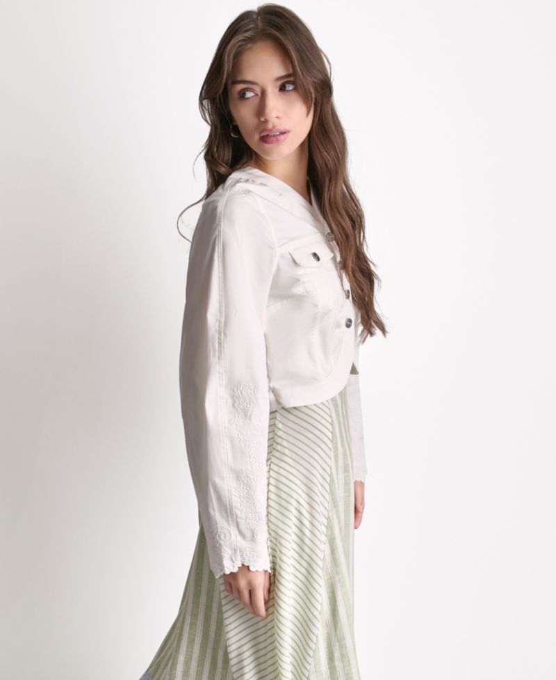 Women's V-Neck Tulip Hem Cropped Jacket