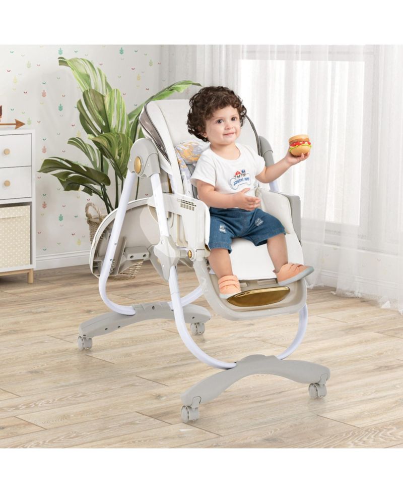 Baby High Chair with Wheel Folding Baby Dining Adjustable Height