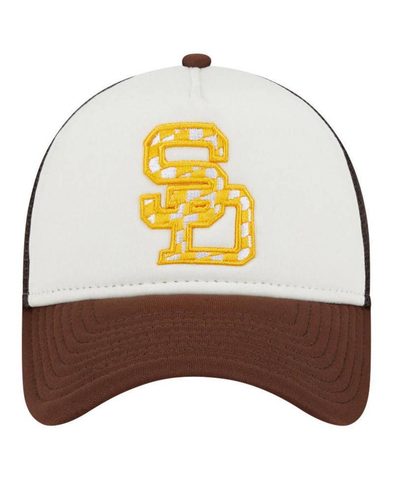 Men's White/Brown San Diego Padres Checkered Flag A-Frame Trucker 9FORTY Adjustable Hat