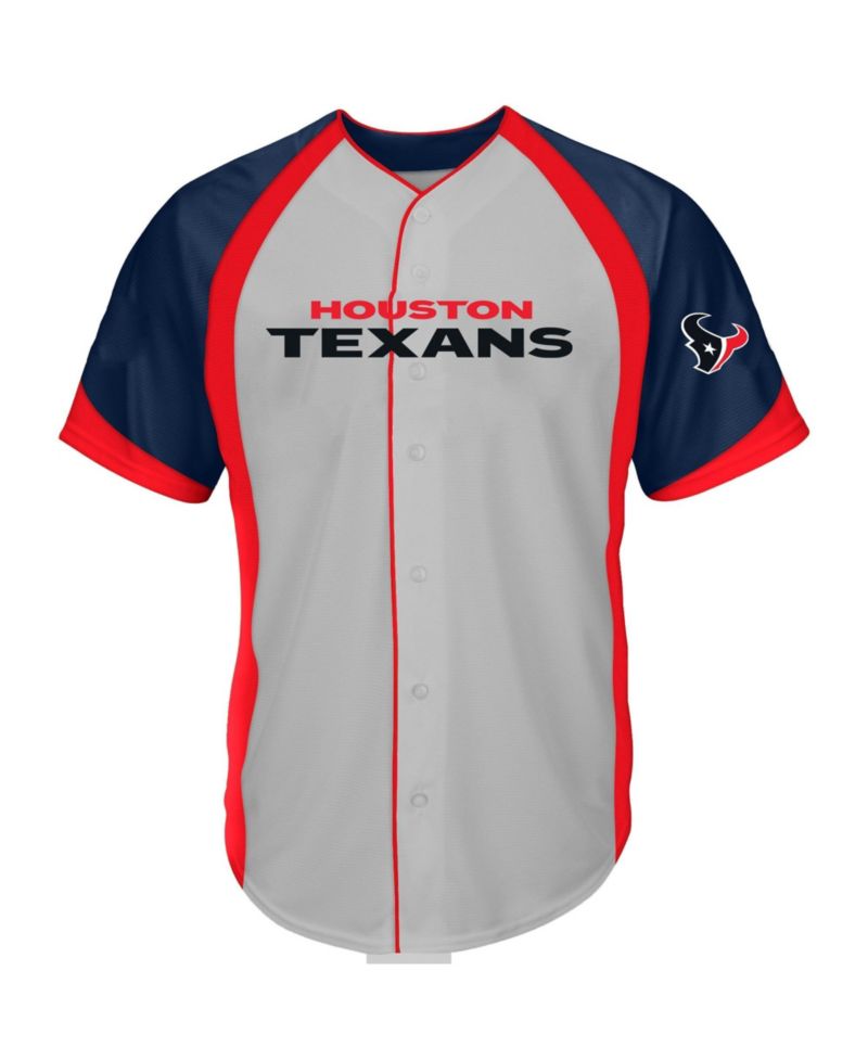 Men's Gray Houston Texans Big & Tall Button-Up Raglan Fashion Top