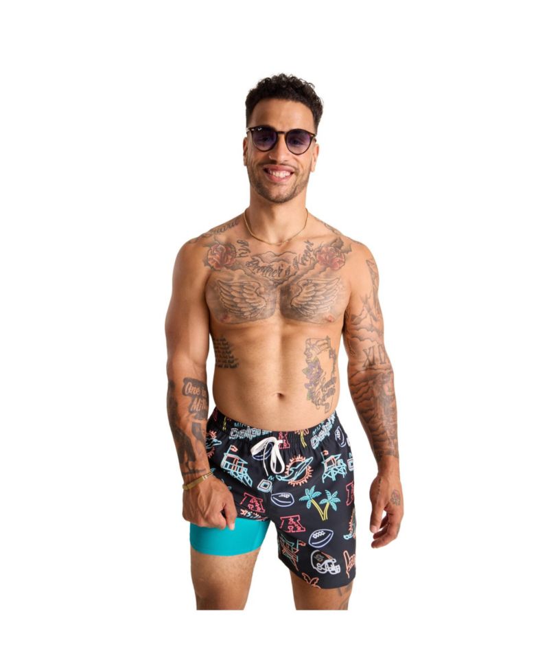 Men's 5.5" Black Miami Dolphins The Neon Lined Classic Swim Trunks