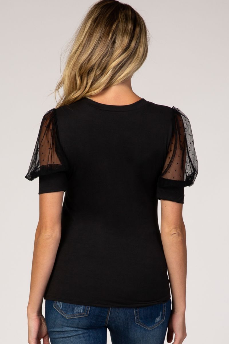 Women's Black Mesh Sleeve Top