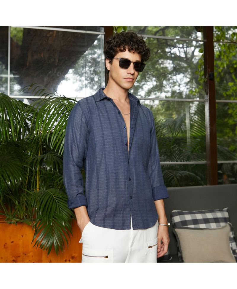 Men's Contrast-Weave Relaxed Shirt