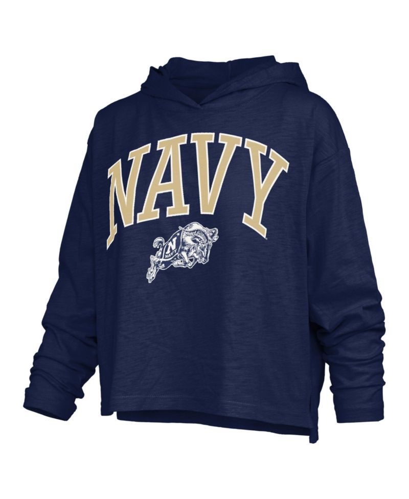 Women's Navy Midshipmen Nelson Slub Oversized Long-Sleeve Hooded T-Shirt