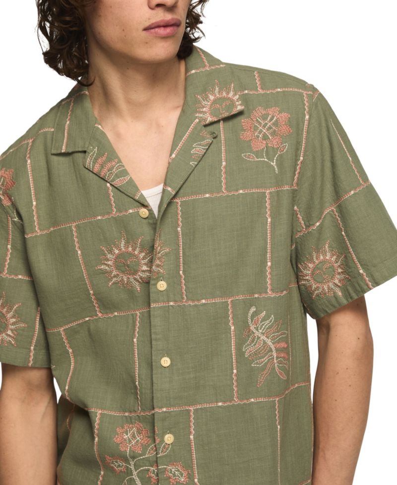 Men's Novelty Embroidered Boxy Camp Collar Shirt