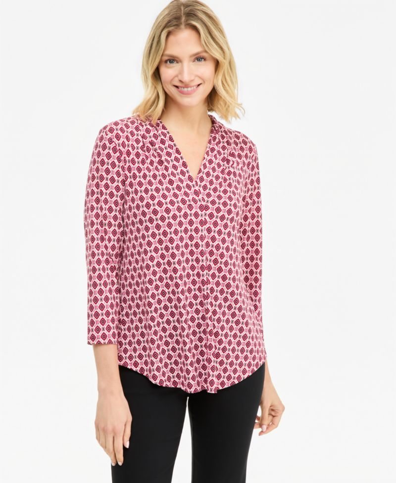 Women's Printed 3/4 Sleeve V-Neck Knit Top