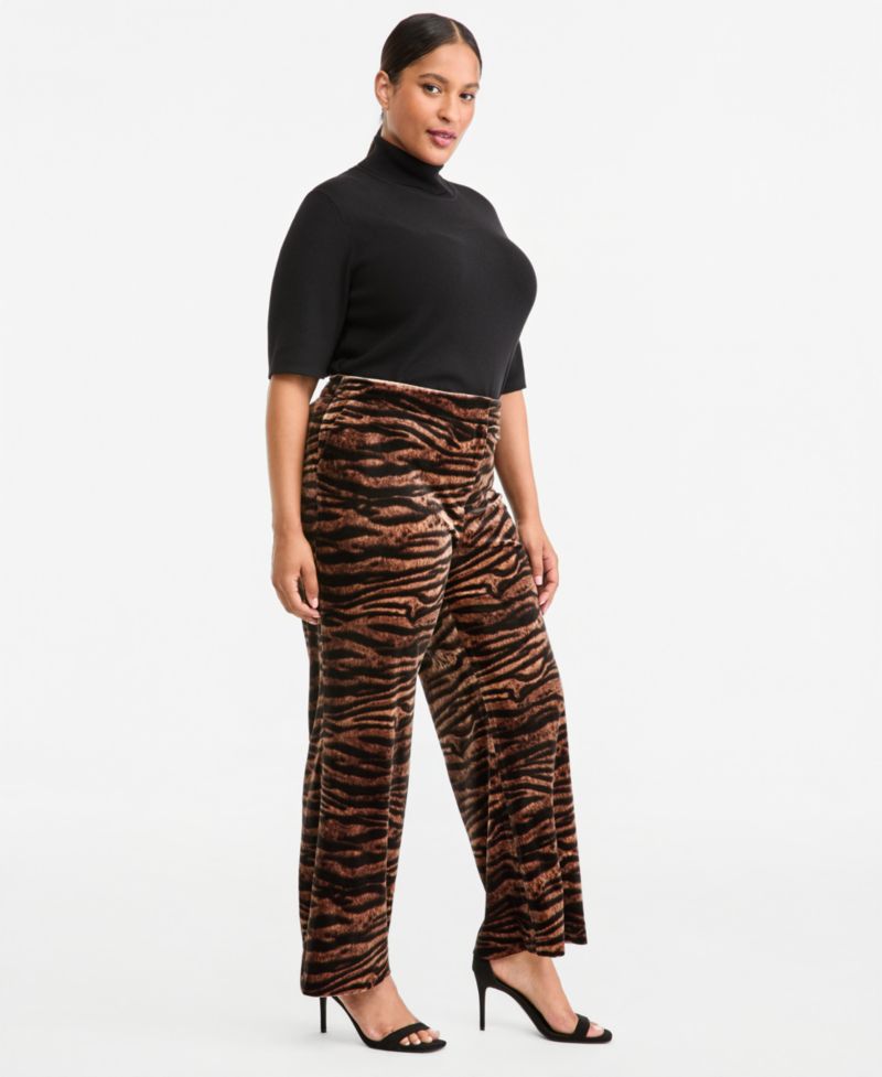 Petite Animal-Print Velvet Flare Pants