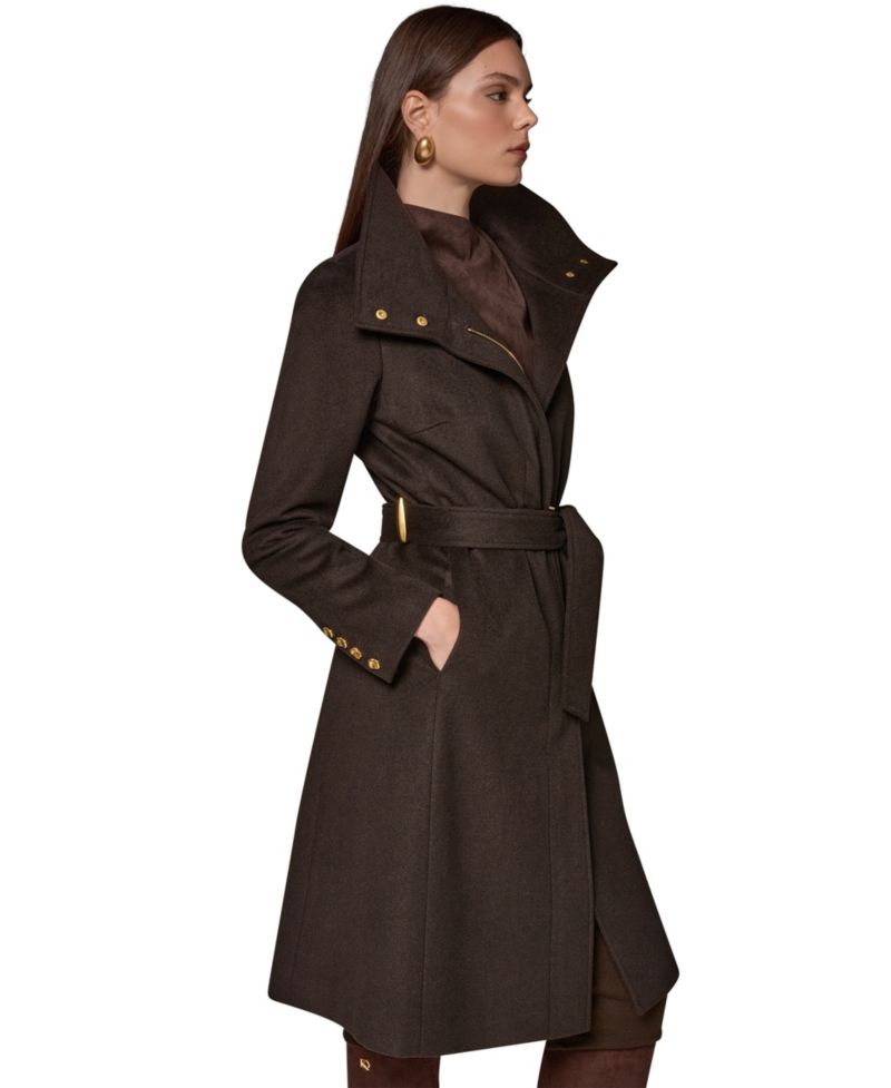 Women's Belted High-Collar Wool-Blend Coat