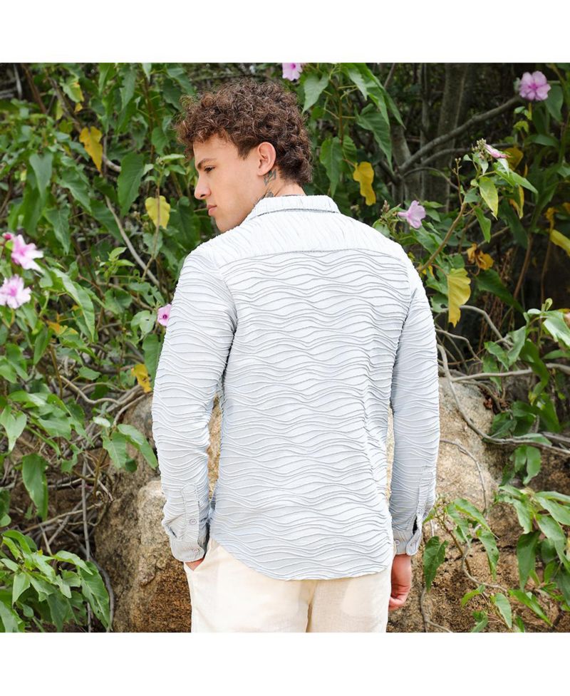Men's Baby Blue Self-Design Wave Shirt