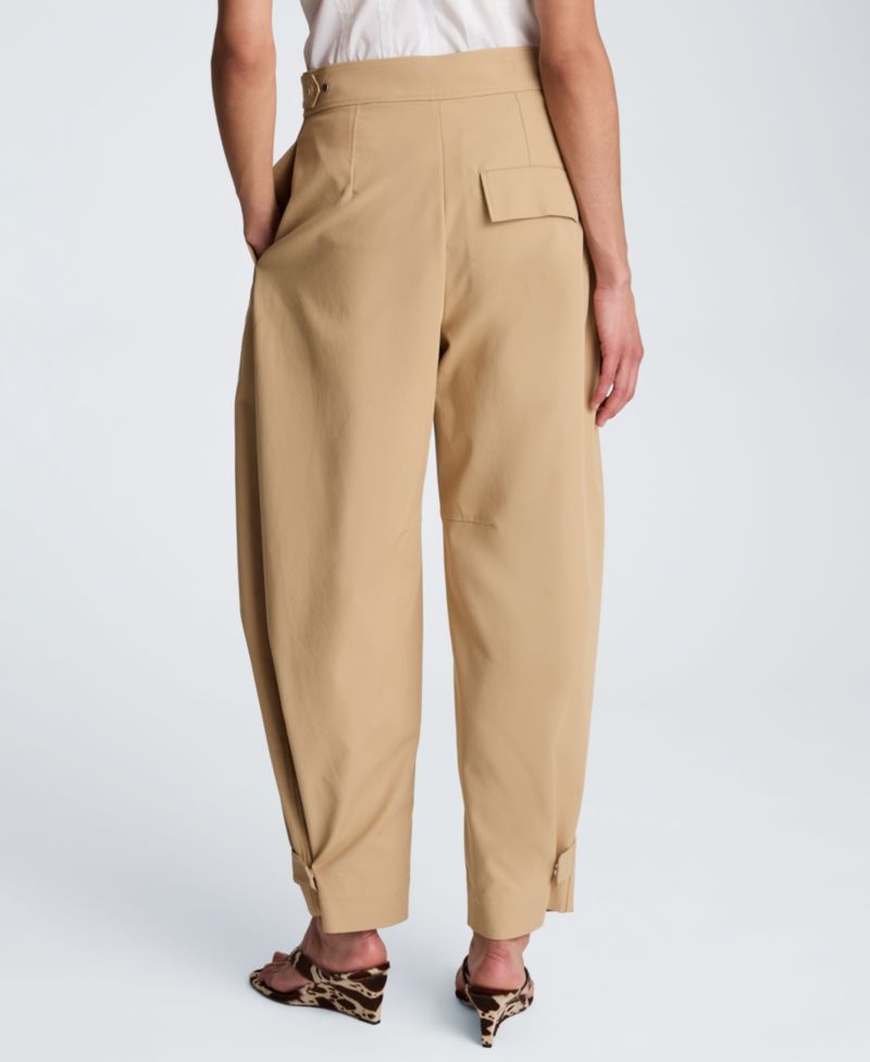 Women's High Rise Fly Front Tab Barrel Leg Pants