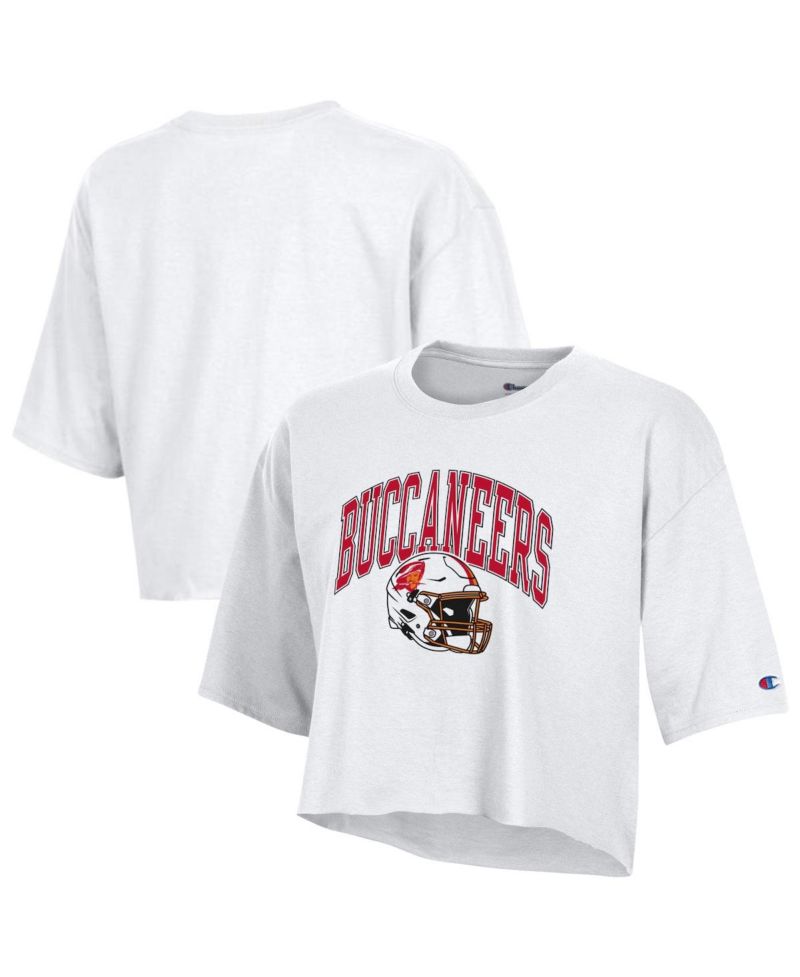 Women's White Tampa Bay Buccaneers Boyfriend Cropped T-Shirt