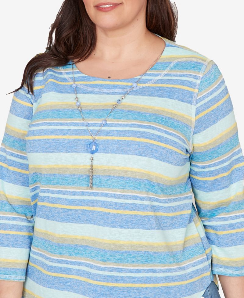 Plus Size Beachcomber Coastal Striped Top with Necklace
