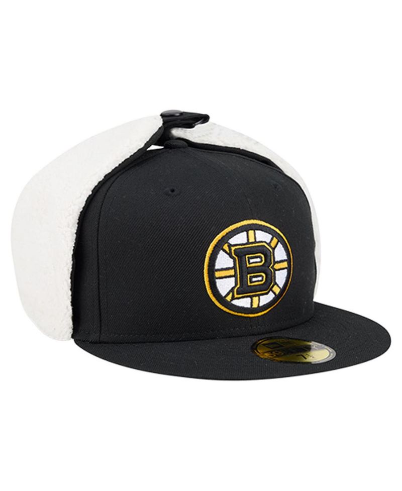 Men's Black Boston Bruins Injection Dog Ear Classic Fitted Hat