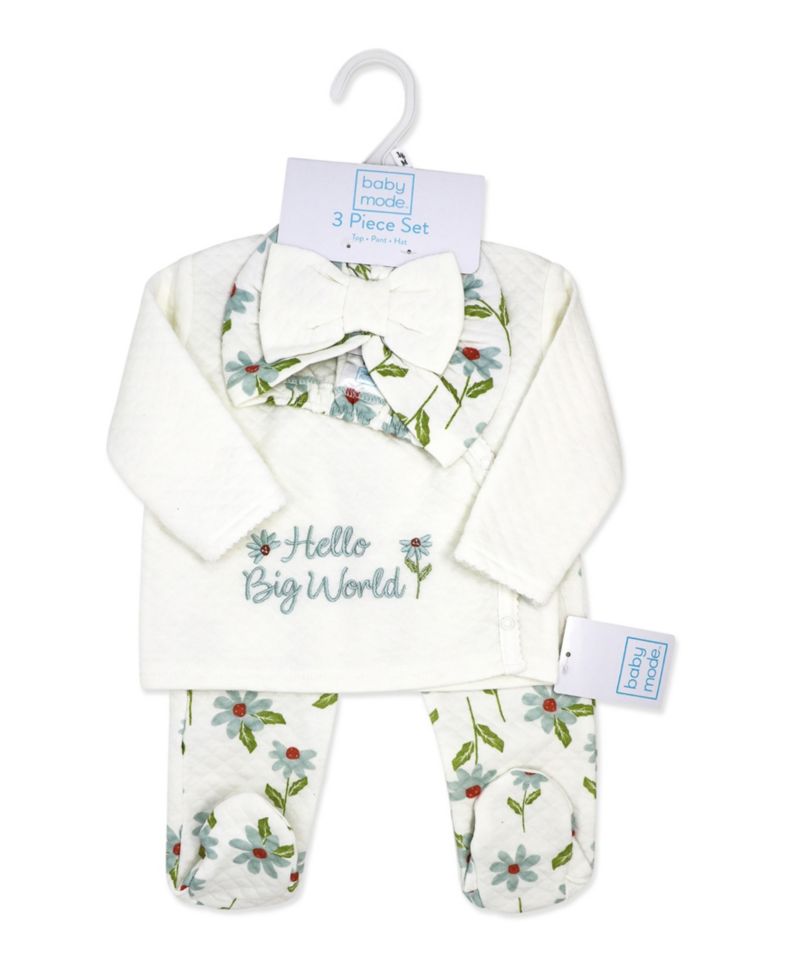 Baby Girls' Long-Sleeve Top, Pant and Cap, 3-Piece Set