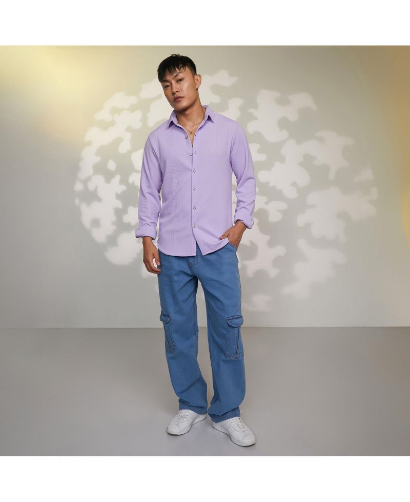Men's Lilac Stripe-Creased Shirt