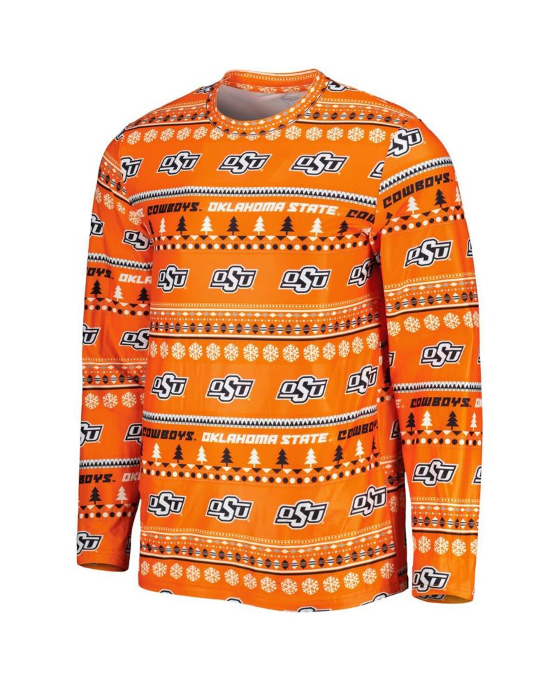 Men's Orange Oklahoma State Cowboys Swivel Long Sleeve T-shirt and Pants Sleep Set