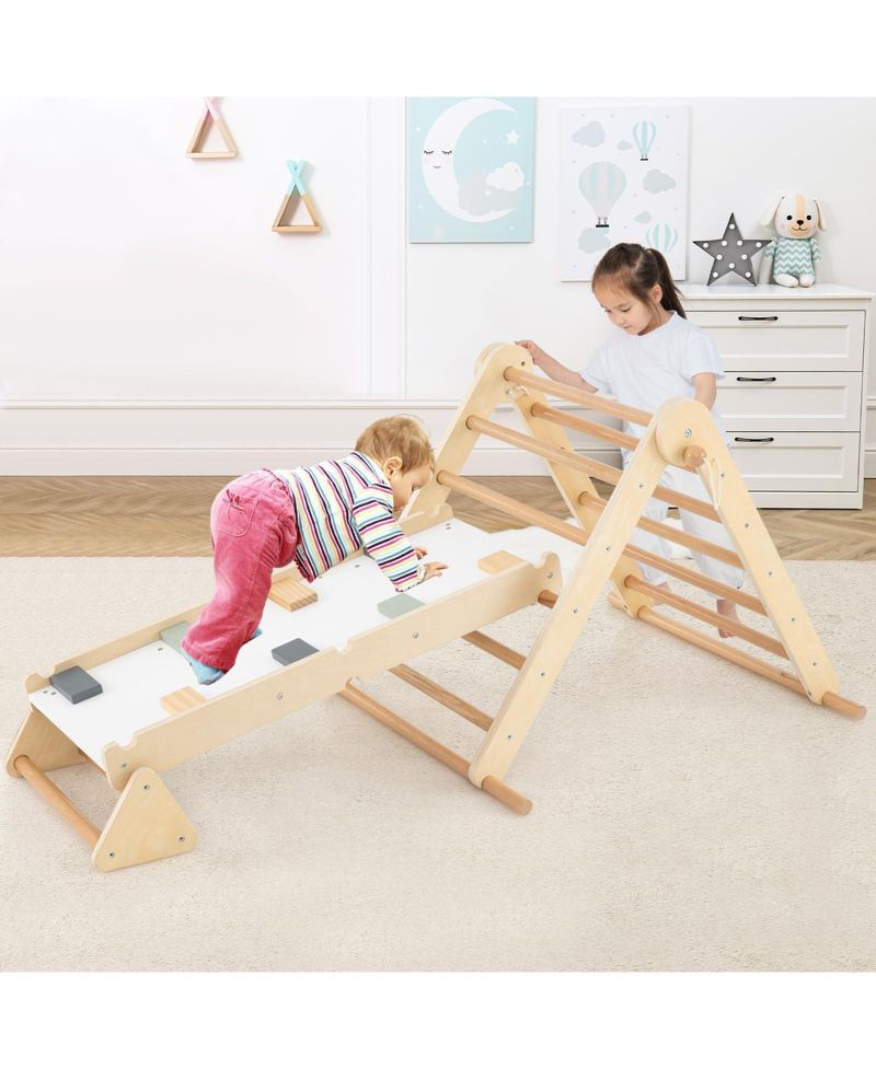 Ages 3+ 3-in-1 Pikler Triangle Adjustable Foldable Climbing Set, 3-Piece Set